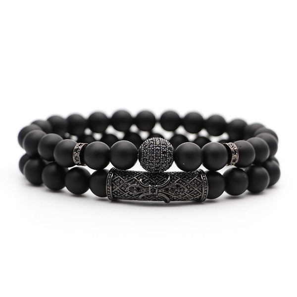 2 Piece Beaded Bracelet in Black