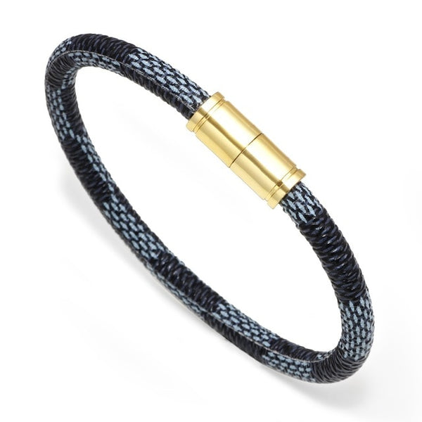 Striped Leather Band in Black