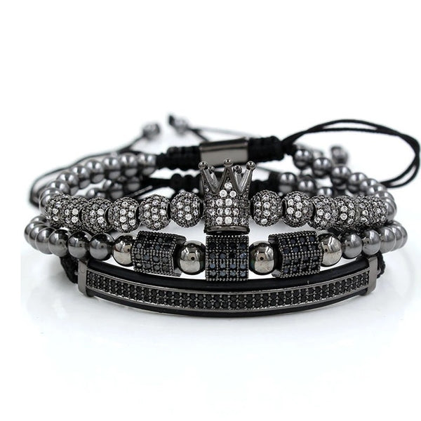 3 Piece Crown Set Bracelet in Black
